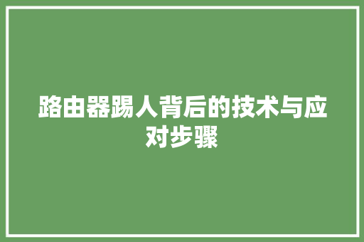 路由器踢人背后的技术与应对步骤