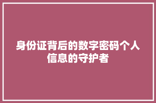 身份证背后的数字密码个人信息的守护者