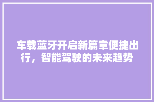 车载蓝牙开启新篇章便捷出行，智能驾驶的未来趋势