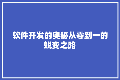 软件开发的奥秘从零到一的蜕变之路