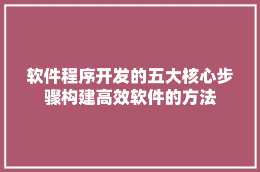 软件程序开发的五大核心步骤构建高效软件的方法