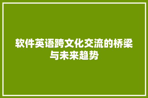 软件英语跨文化交流的桥梁与未来趋势