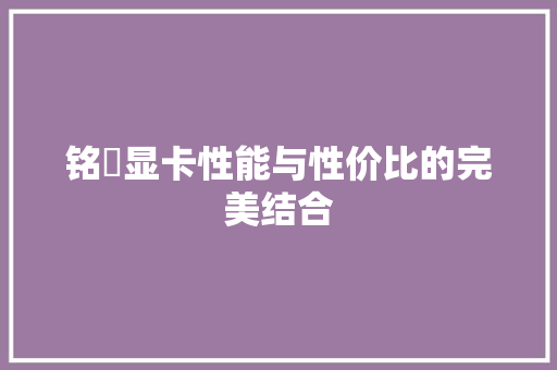 铭瑄显卡性能与性价比的完美结合