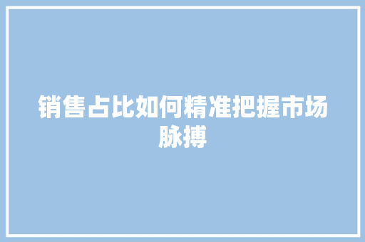 销售占比如何精准把握市场脉搏
