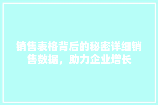 销售表格背后的秘密详细销售数据，助力企业增长
