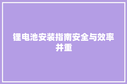 锂电池安装指南安全与效率并重