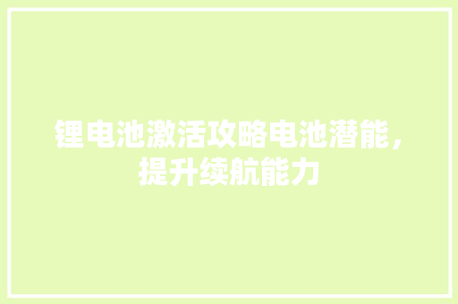 锂电池激活攻略电池潜能，提升续航能力