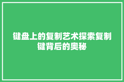 键盘上的复制艺术探索复制键背后的奥秘