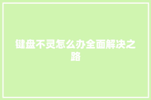 键盘不灵怎么办全面解决之路