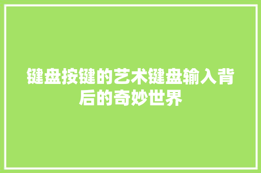 键盘按键的艺术键盘输入背后的奇妙世界