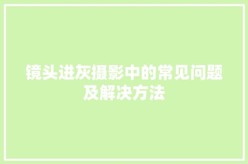 镜头进灰摄影中的常见问题及解决方法