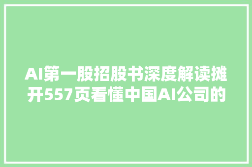 AI第一股招股书深度解读摊开557页看懂中国AI公司的生意经