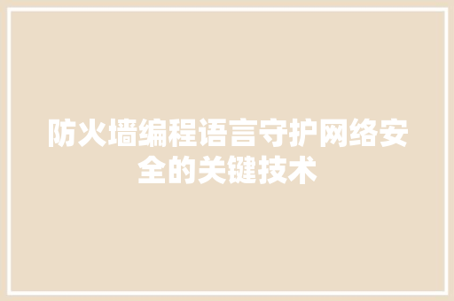 防火墙编程语言守护网络安全的关键技术