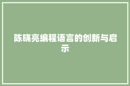 陈晓亮编程语言的创新与启示