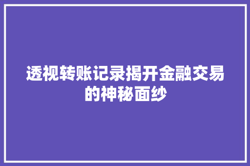 透视转账记录揭开金融交易的神秘面纱