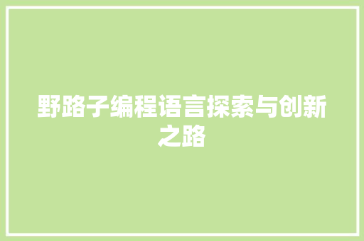 野路子编程语言探索与创新之路