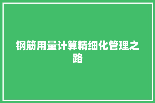 钢筋用量计算精细化管理之路