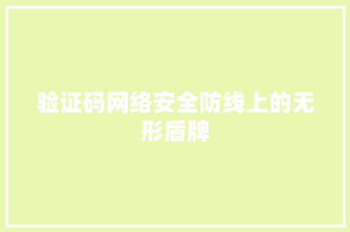 验证码网络安全防线上的无形盾牌