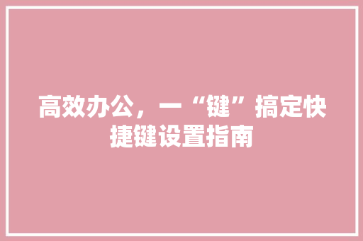 高效办公，一“键”搞定快捷键设置指南