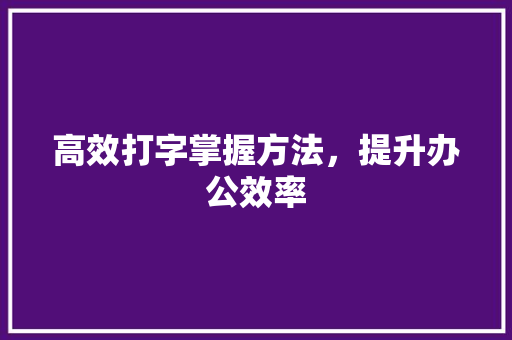 高效打字掌握方法，提升办公效率