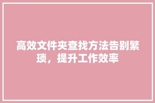 高效文件夹查找方法告别繁琐，提升工作效率
