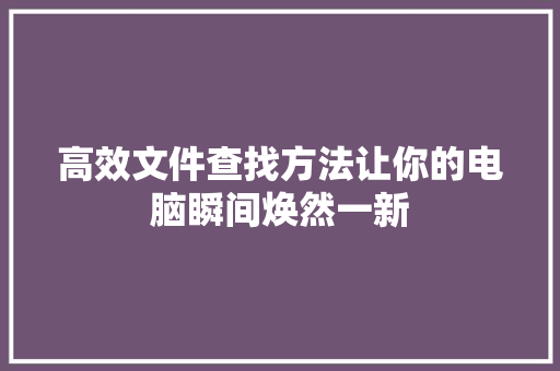 高效文件查找方法让你的电脑瞬间焕然一新