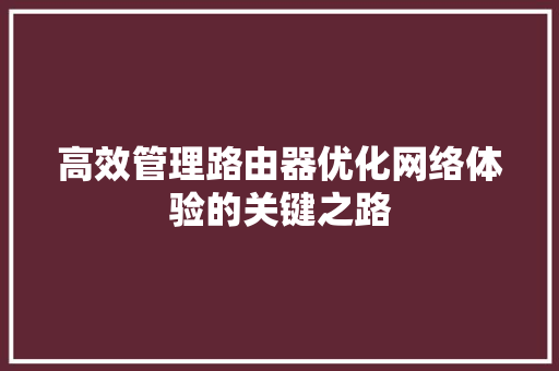 高效管理路由器优化网络体验的关键之路
