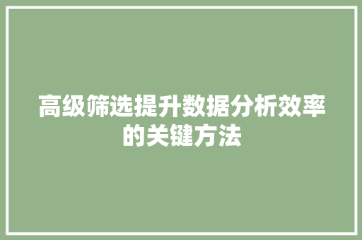 高级筛选提升数据分析效率的关键方法