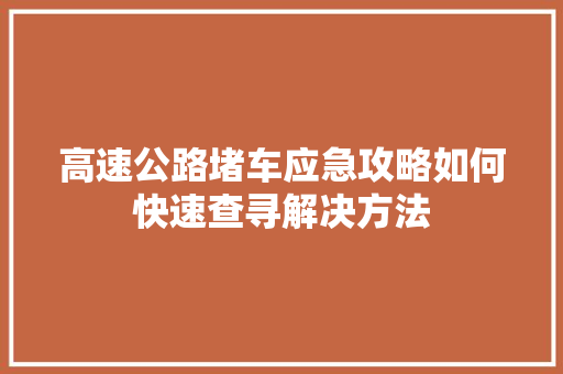 高速公路堵车应急攻略如何快速查寻解决方法