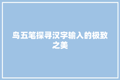 鸟五笔探寻汉字输入的极致之美