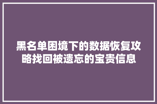 黑名单困境下的数据恢复攻略找回被遗忘的宝贵信息
