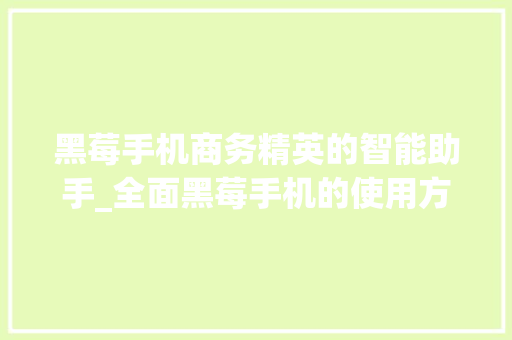 黑莓手机商务精英的智能助手_全面黑莓手机的使用方法