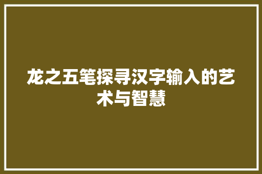 龙之五笔探寻汉字输入的艺术与智慧