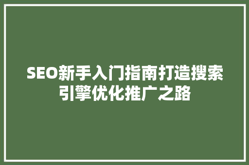 SEO新手入门指南打造搜索引擎优化推广之路