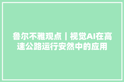 鲁尔不雅观点｜视觉AI在高速公路运行安然中的应用