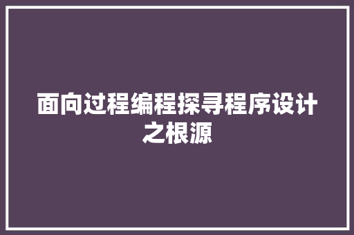 面向过程编程探寻程序设计之根源