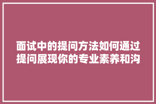 面试中的提问方法如何通过提问展现你的专业素养和沟通能力
