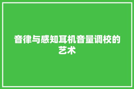 音律与感知耳机音量调校的艺术