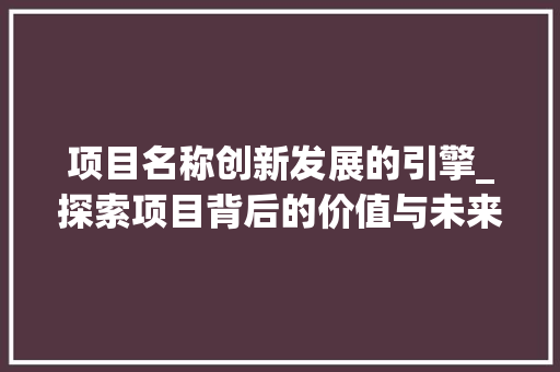 项目名称创新发展的引擎_探索项目背后的价值与未来