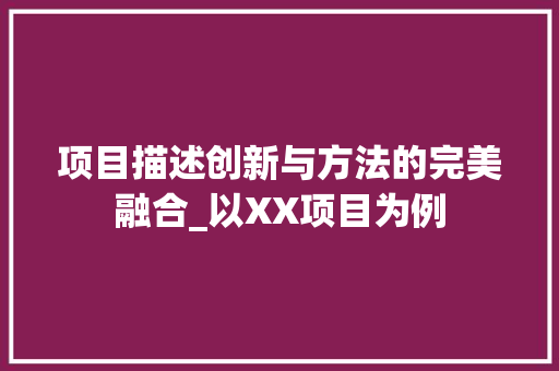 项目描述创新与方法的完美融合_以XX项目为例