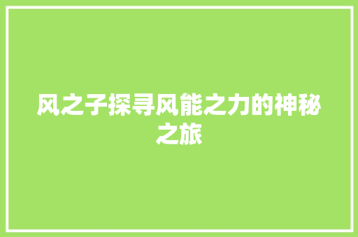 风之子探寻风能之力的神秘之旅