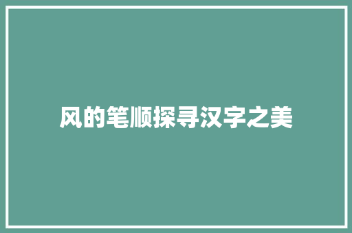 风的笔顺探寻汉字之美