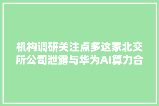 机构调研关注点多这家北交所公司泄露与华为AI算力合作进展