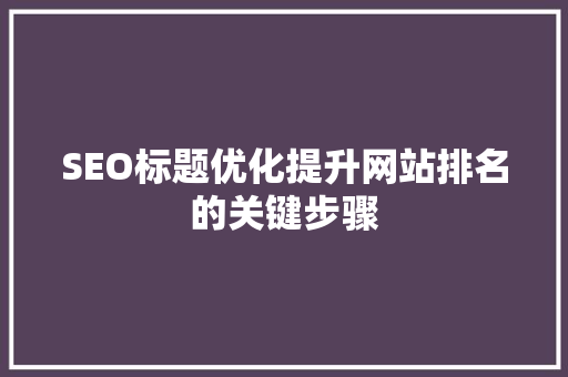 SEO标题优化提升网站排名的关键步骤