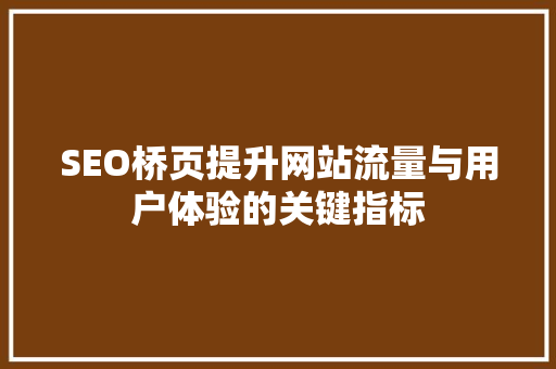 SEO桥页提升网站流量与用户体验的关键指标