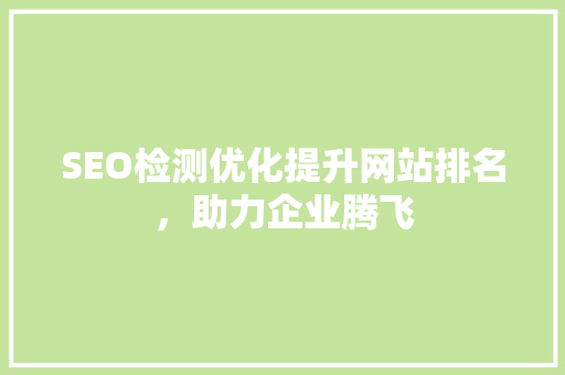 SEO检测优化提升网站排名，助力企业腾飞