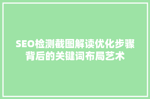 SEO检测截图解读优化步骤背后的关键词布局艺术