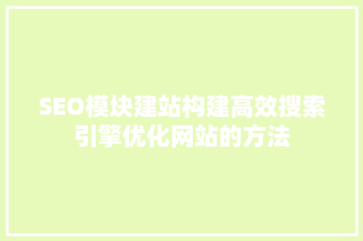 SEO模块建站构建高效搜索引擎优化网站的方法