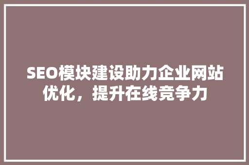 SEO模块建设助力企业网站优化，提升在线竞争力