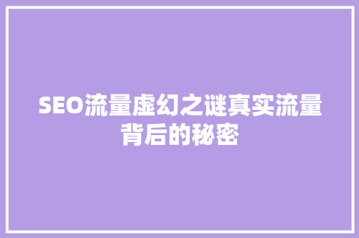 SEO流量虚幻之谜真实流量背后的秘密